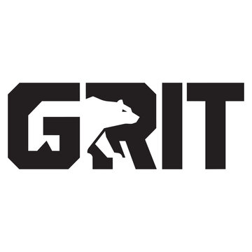 Grit word typography design with a bear silhouette integrated into the capital letter g
