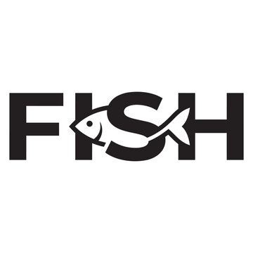 Fish word typography design with a creative fish icon shape replacing the letter s