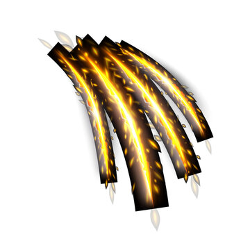 Claw marks with glowing yellow lines and sharp nails on white background  fantasy creature scratch  sharp claws transparent background