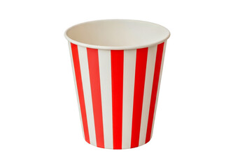 Stylish red and white striped paper popcorn bucket isolated on transparent background © PNGCraft Studio