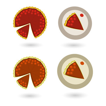 Delicious cherry pie slices on plates illustration transparent background