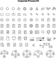 Fototapeta premium Flowchart and diagram UI kit with directional arrows logic symbols flowchart shapes and hierarchy nodes