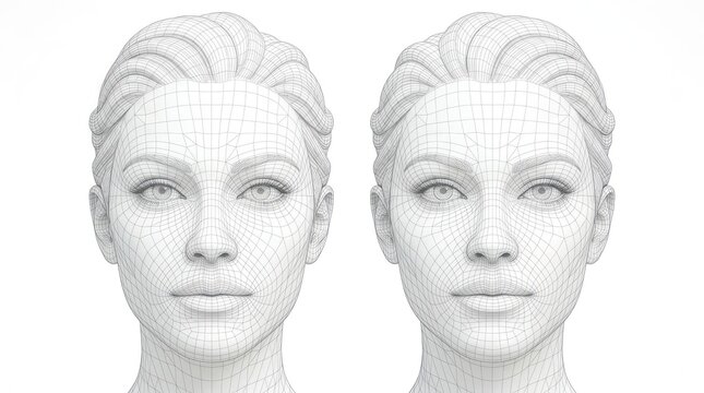 Wireframe human face models showing facial structure and detail
