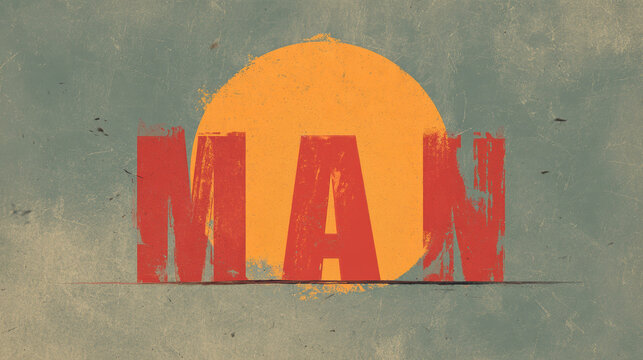Vintage Poster Man Text Red Circle Retro Design Typography Sun Minimal Illustration Grunge Texture