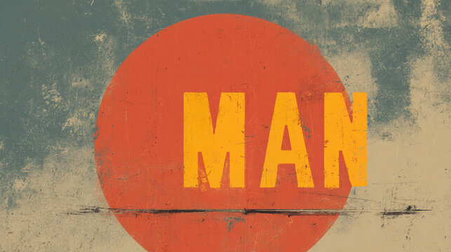 Vintage Poster Man Text Red Circle Retro Design Typography Sun Minimal Illustration Grunge Texture