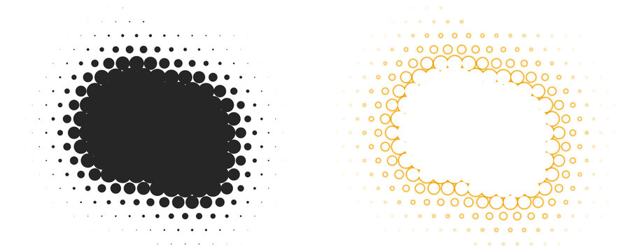 Halftone dots patterns with black and orange circles on white background for graphic design elements and textures transparent background