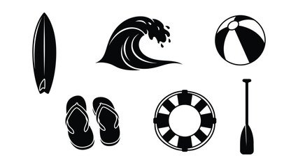 Black and white beach and surf icons set © SHOFIQUL