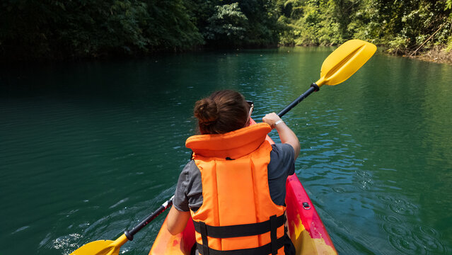 Kayaking adventure at Cheow Lan Lake in Thailand