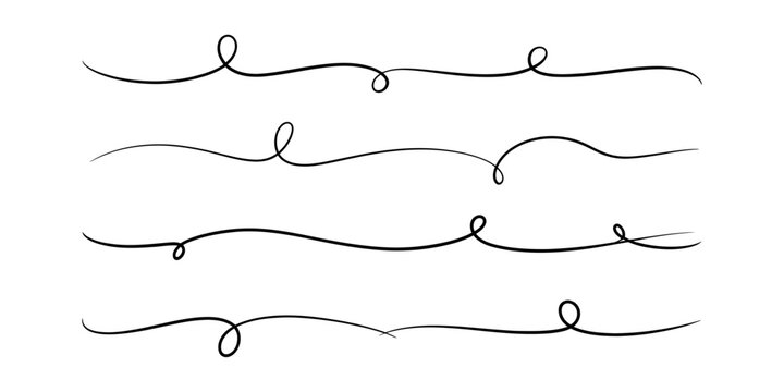 Set of hand drawn black ink swirl lines and decorative flourishes for elegant text dividers isolated on a clean white background design element Vector, illustration