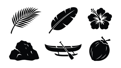Fototapeta premium Black tropical nature icons set flat design