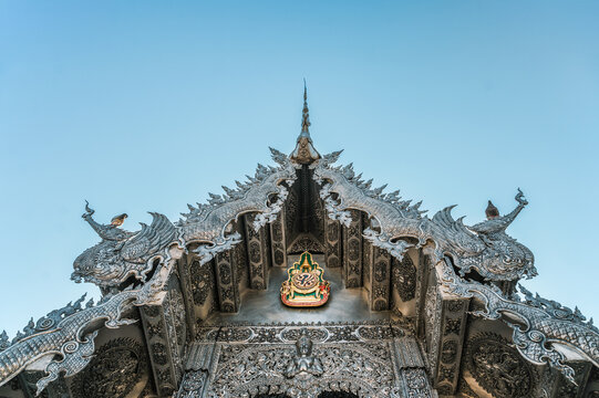Ornate facade of Wat Sri Suphan Silver Temple in Thailand