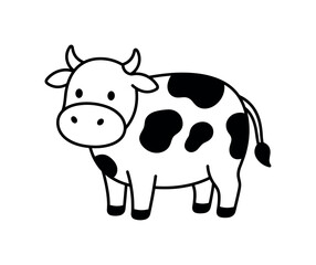 Obraz premium Simple black cow icon with rounded body and spots, cow, icon, animal, farm, cattle, spots, horns, ears, tail, black, white,