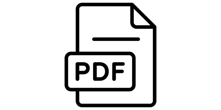 Pdf document file icon representing digital file format with bold outline style isolated on transparent background for download or storage web interface.