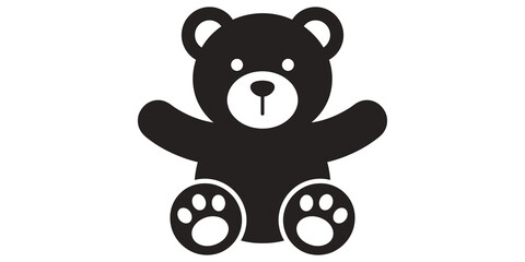 Cute teddy bear toy silhouette icon with outstretched arms and decorative paw prints representing childhood play comfort gift ideas and nursery design art.