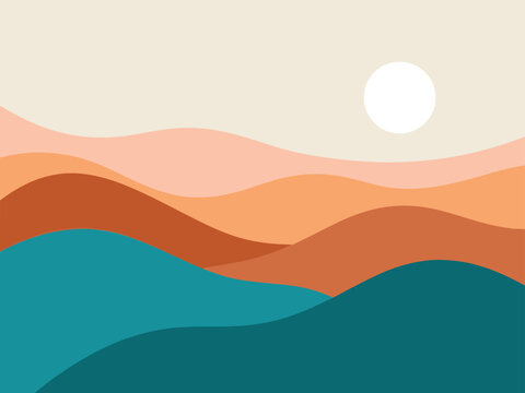 Abstract minimalist rolling hills landscape design with sun landscape abstract