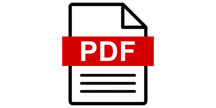 Minimalist pdf file document icon with red label and black outline on transparent background.