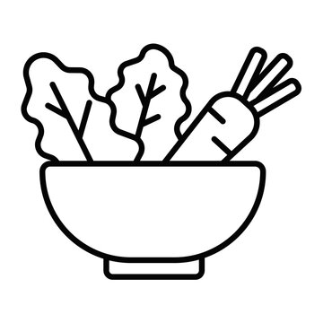 Fresh Vegetable Salad Bowl Line Icon, Healthy Eating and Organic Food Outline Vector Symbol