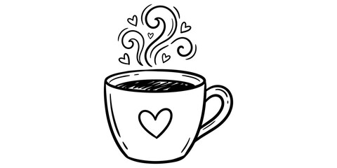 Hand drawn cup of hot coffee with steam hearts floating above. © Shan masih