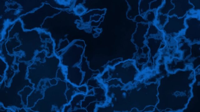 A seamless looping animation displays glowing blue organic fractal structures moving across a dark background