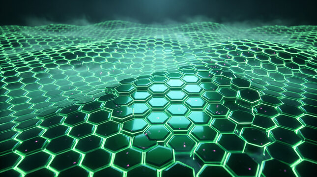 Digital Network Hexagon Grid with Glowing Data Points