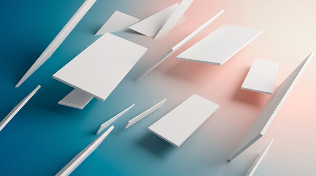 Abstract White Papers Floating on Gradient Background