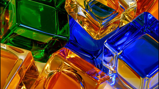 Colorful Glass Blocks with Vibrant Light Refraction