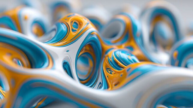 Abstract Fluid Art with Blue and Gold Swirls