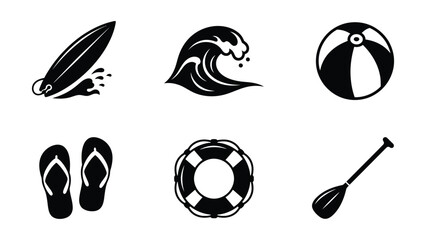 Black and white beach and surf icons set © SHOFIQUL