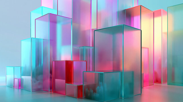 Abstract Translucent Glass Boxes Colorful Gradient Background