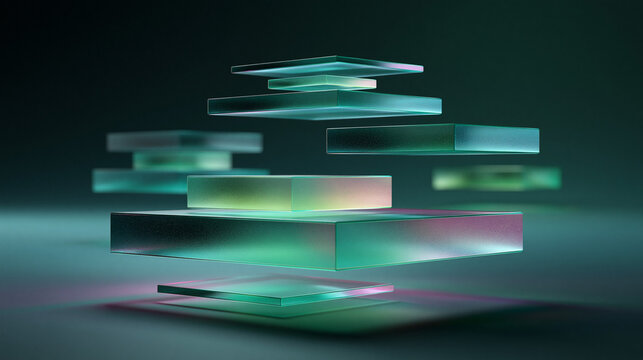 Layered Glass Sheets Stacked With Glowing Neon Light