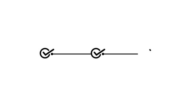 Simple black check mark inside a circle connected to a horizontal line and a semi circle on a white background for digital interface
