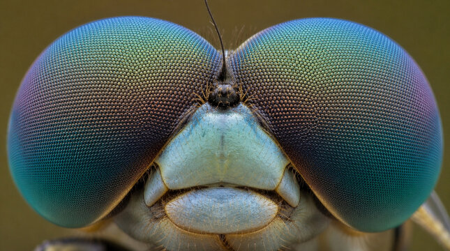 Close-up of Iridescent Dragonfly Compound Eyes