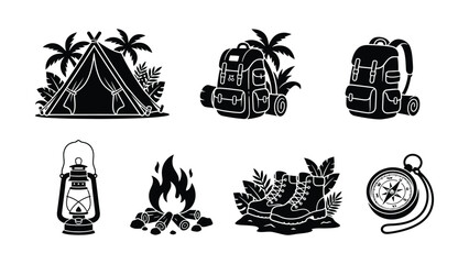 Camping gear set with tropical tent © SHOFIQUL