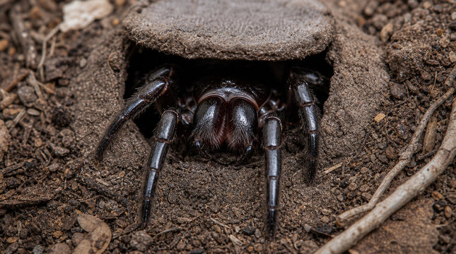 Mysterious Trapdoor Spider Lurking in Burrow