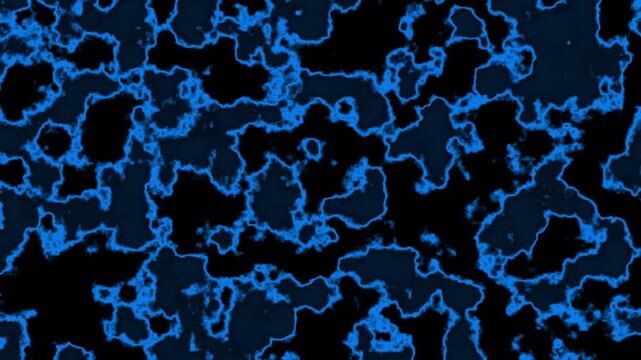 An abstract fractal pattern featuring irregular blue shapes against a black background in a seamless loop.