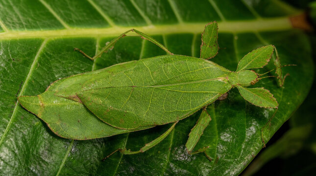 Incredible Leaf Insect Perfectly Camouflaged on Green Leaf