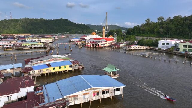 Kampong Ayer, The oldest Traditional Stilt Village in Brunei Darussalam. Bandar Seri Begawan, Borneo Island, Aerial