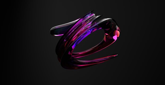 Abstract Glossy Fluid Glass Shape 3D Render on Dark Modern Background Design