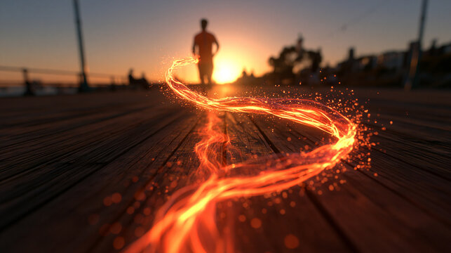 Energy Trail of Light Against Sunset Sky