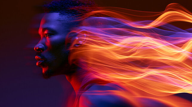 Abstract Profile Portrait with Flowing Fire Light Effect