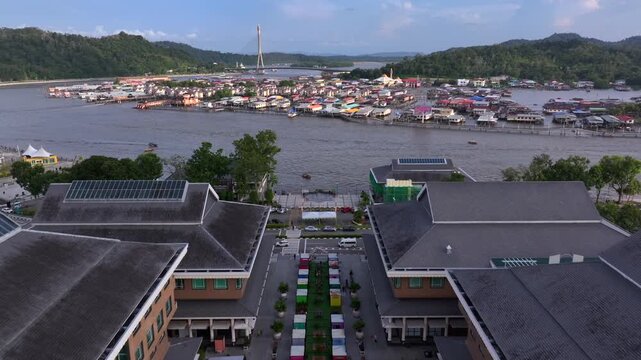 Kampong Ayer, The oldest Traditional Stilt Village in Brunei Darussalam. Bandar Seri Begawan, Borneo Island, Aerial