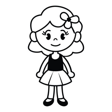 Cute Girl In Beautiful Dress Outline For Coloring