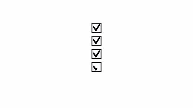 Checklist Animation on Transparent Background, Black Check Mark in Square Boxes Task List Motion Graphic, Productivity Tracker, 4K Alpha Channel