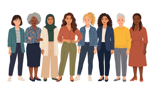 Diverse group of women standing together representing unity and strength