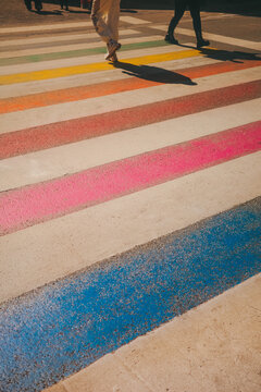Colorful rainbow crosswalk in Brussels city center