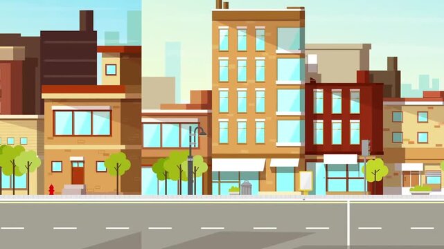 Animated Urban City Street Background with Modern Buildings Vector Loop