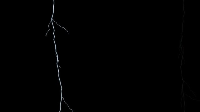 Natural Lightning Strike Overlay Loop on Black Background for Weather Effects