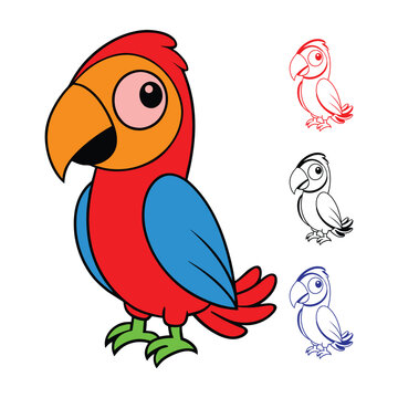 Cute Tropical Parrot Bird  Vector Illustration