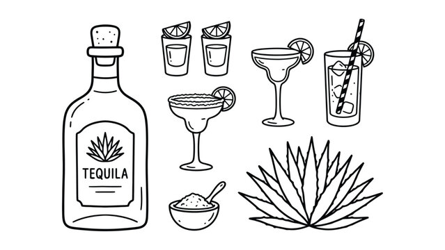 Tequila and margarita glass illustration set