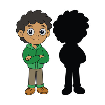 Cheerful Cartoon Boy In Green Hoodie Outfit